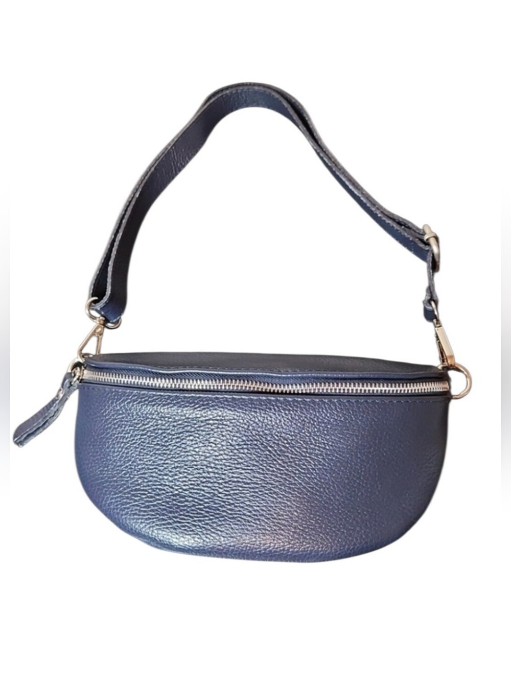Navy Pebbled Leather Crossbody Belt Bag, Borse In Pelle, Made In Italy 🇮🇹